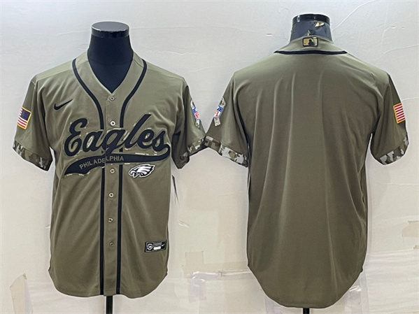 Men's Philadelphia Eagles Blank Olive 2022 Salute To Service Cool Base Stitched Baseball Jersey